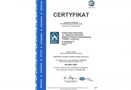 Certyfikat jakości ISO 9001:2008